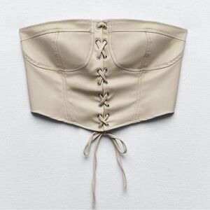 Beige Lace-Up Corset Top